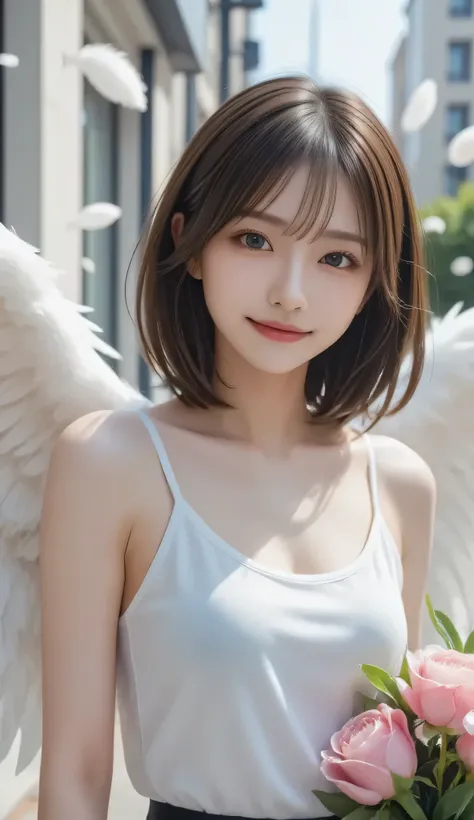 Super Detailed, absolute resolution, masterpiece, , when a beautiful goddess flaps her wings, countless fluffy feathers fall from the sky、She transforms into an angel, a fairytale-like fantasy wonderland worldview, Mr.々iridescent misty glitter effects, ver...