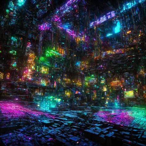 city where everything is made of machine, Clear, Bright neon colors, precision machine, machine, machine部品, Led, Wire Cable, A fusion of all-round punk and all-genre punk, Shadow effect, Gradient Magic Effects, Mysterious Effects, (Super Detailed, absolute...