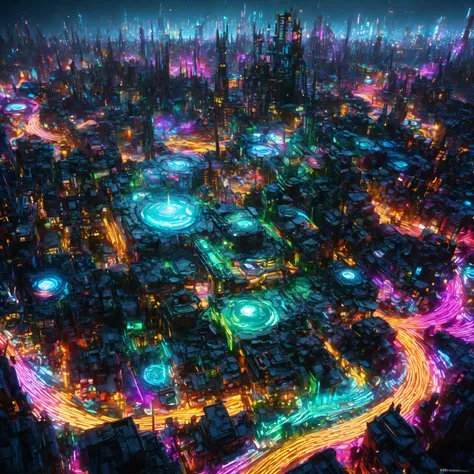city where everything is made of machine, Clear, Bright neon colors, precision machine, machine, machine部品, Led, Wire Cable, A fusion of all-round punk and all-genre punk, Shadow effect, Gradient Magic Effects, Mysterious Effects, (Super Detailed, absolute...