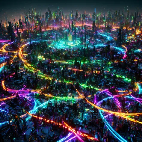city where everything is made of machine, Clear, Bright neon colors, precision machine, machine, machine部品, Led, Wire Cable, A fusion of all-round punk and all-genre punk, Shadow effect, Gradient Magic Effects, Mysterious Effects, (Super Detailed, absolute...