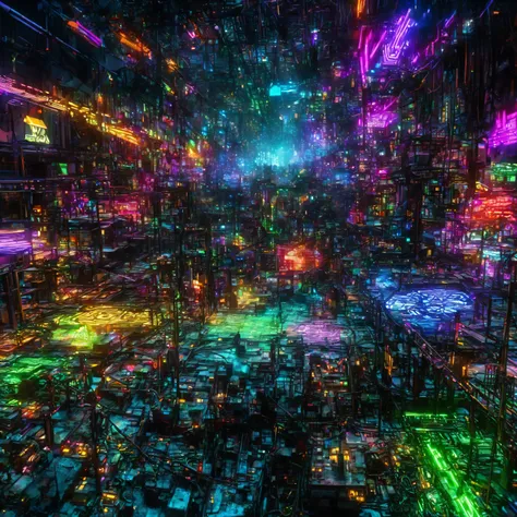 city where everything is made of machine, Clear, Bright neon colors, precision machine, machine, machine部品, Led, Wire Cable, A fusion of all-round punk and all-genre punk, Shadow effect, Gradient Magic Effects, Mysterious Effects, (Super Detailed, absolute...
