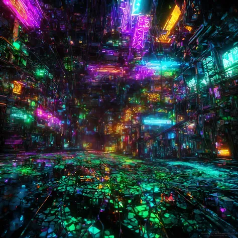 city where everything is made of machine, Clear, Bright neon colors, precision machine, machine, machine部品, Led, Wire Cable, A fusion of all-round punk and all-genre punk, Shadow effect, Gradient Magic Effects, Mysterious Effects, (Super Detailed, absolute...