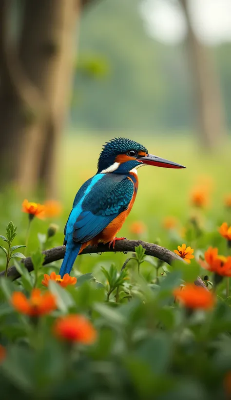 highdefinition images、Image of a kingfisher without a crown、In Uganda, Africa、 Beautiful natural environment in the green grasslands of Queen Elizabeth National ParkNatural environment with lots of trees and flowers(Beautiful coat color of a kingfisher in Uganda, Africa、)A great image focusing on a single animal。