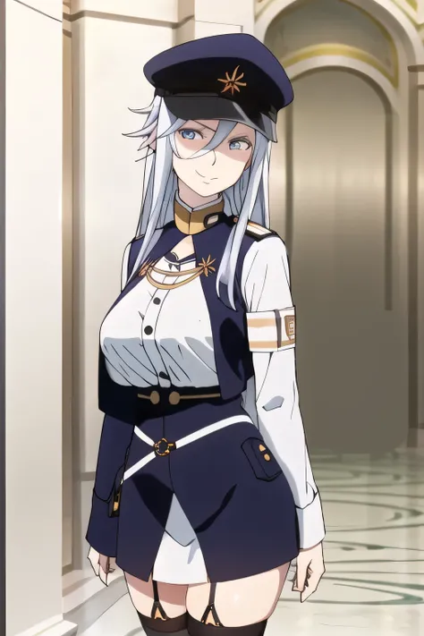 Can you draw a picture of them strolling along the lakeside，A woman with a very nice smile，can you draw a more delicate facial expression，miniskirt wearing a police uniform，Please draw big breasts and bigger breasts，The face is absolutely necessary，accurat...