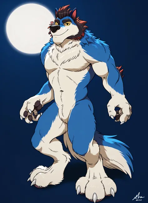  Flasheart Lupin (100% Wolf), yellow sclera, solo, detailed, detailed face, black eyes, anthro body, male, adult, muscular, cartoon shading, cel shaded:1.0, flat colors, (no background, white background):1.5, shirtless, wfa style, negger style, cartoony an...