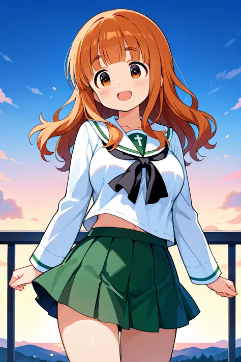 takebe saori,ooarai school uniform,black tie,cowboy shot, 