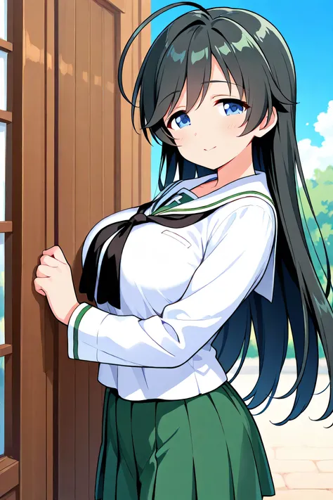 isuzu hana,ooarai school uniform,black tie,cowboy shot, 