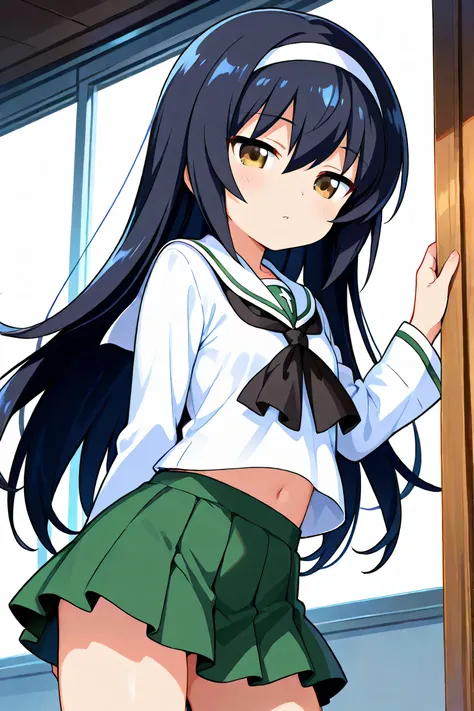 reizei mako,ooarai school uniform,black tie,cowboy shot, 