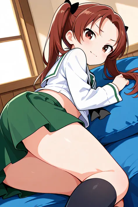 kadotani anzu,ooarai school uniform,black tie,cowboy shot, 