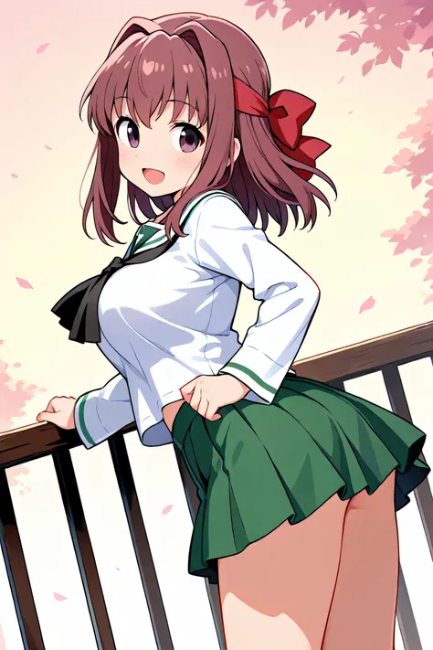 kondou taeko,ooarai school uniform,black tie,cowboy shot, 
