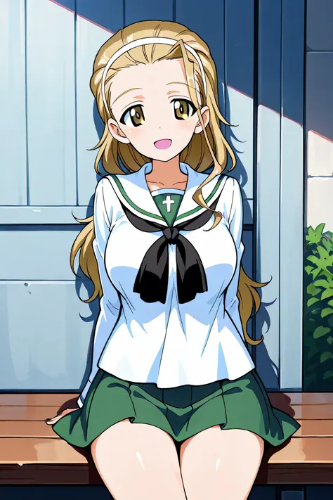 sasaki akebi \(girls und panzer\),ooarai school uniform,black tie,cowboy shot, 