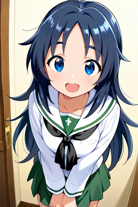 yamagou ayumi,ooarai school uniform,black tie,cowboy shot, 