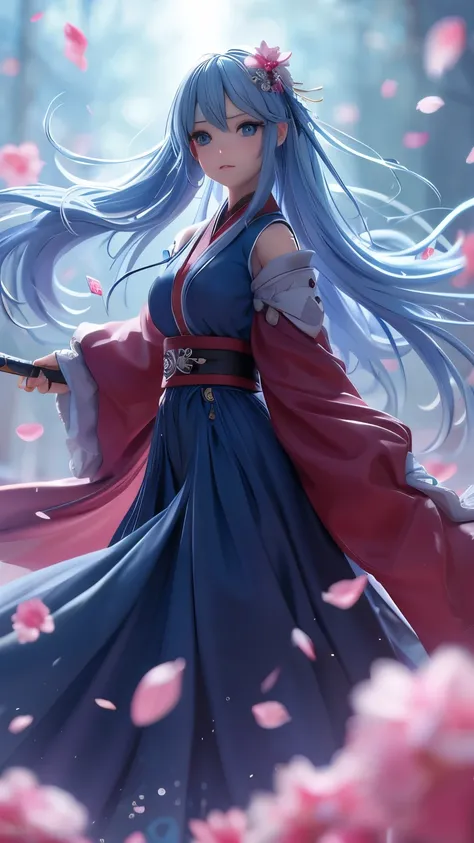 16,000, 4K masterpiece, 3D best quality, highest quality, PVC material model, 《とうらぶ》 character, super high definition, super details of the character of ［こうせつさもんじ］, female, she is 178cm tall, blue hair and blue eyes, radiant, ice beauty, with long snow-whi...