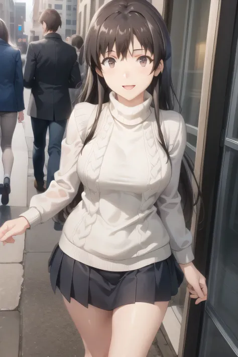 Sleeveless Sweater，Long dark-haired women ，nice smile，A face is absolutely necessary，accurate representation of hands and feet，，my nipples are sharp、 My Areolas Can Be Seen Through ，My whole body is drenched in the heavy rain，Black wool sweater without sle...