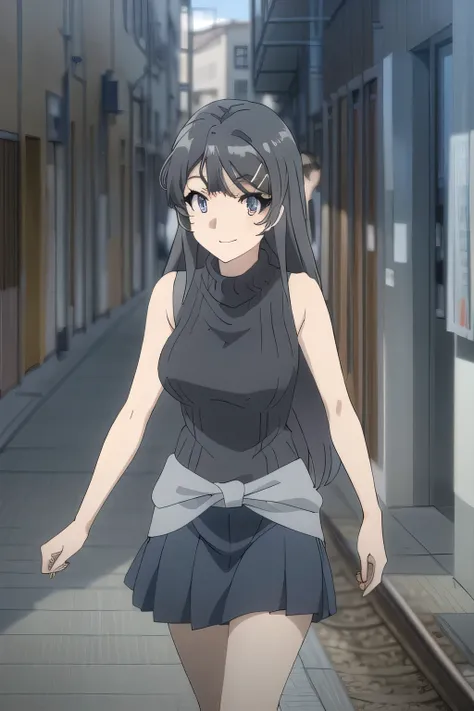 A nice smiling woman looking at me，Please draw Big Breasts and more Big Breasts，miniskirt wearing a police uniform，Long dark-haired women ，A face is absolutely necessary，Sleeveless black woolen sweater，Hide your chest with a costume，High Socks on My Feet，A...
