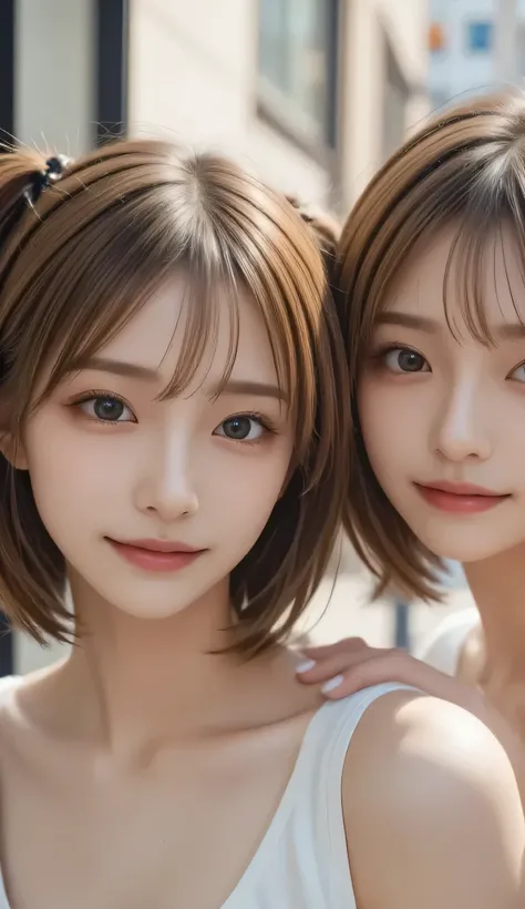 Blonde、girls、twin tail hair、getting on all fours、face close-up
