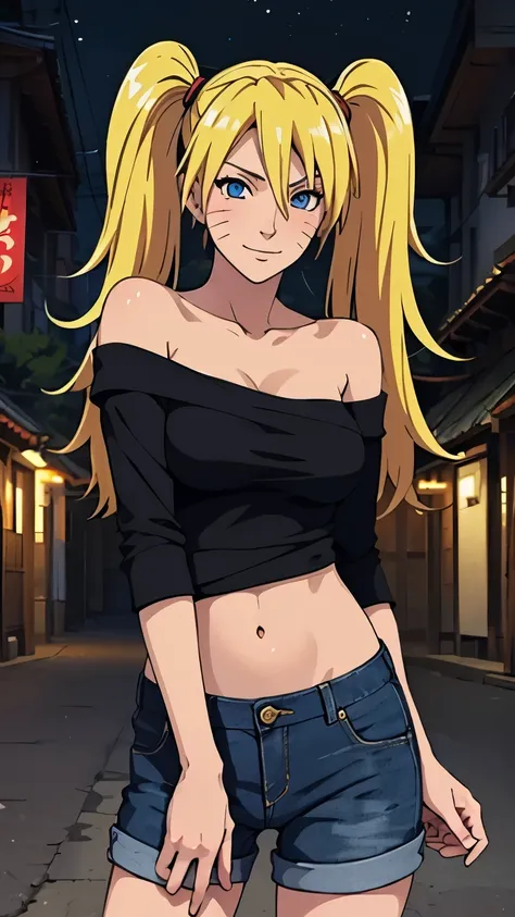 masterpiece, best quality, extremely detail 8k cg, high resolution, 1girl, mature female, SexyJusuNaruto_Naruko_ownwaifu, 1girl, blonde hair, naruko \(naruto\), twintails, long hair, facial mark, whiskers, whisker markings, blue eyes, medium breasts, hair ...