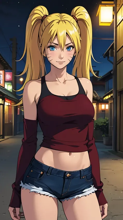 masterpiece, best quality, extremely detail 8k cg, high resolution, 1girl, mature female, SexyJusuNaruto_Naruko_ownwaifu, 1girl, blonde hair, naruko \(naruto\), twintails, long hair, facial mark, whiskers, whisker markings, blue eyes, medium breasts, hair ...