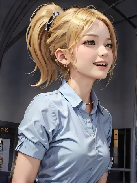 {{masterpiece:1.2}}, {{1woman}}, ((upper body)), ((from side)), ((from below)), ((looking up)), ((looking away)), ((standing)), ((in the gymnasium)), 21years old, ((gal)), ((blonde hair)), ((short hair)), ((ponytail_weave_hairstyle)), ((school uniform, sky...
