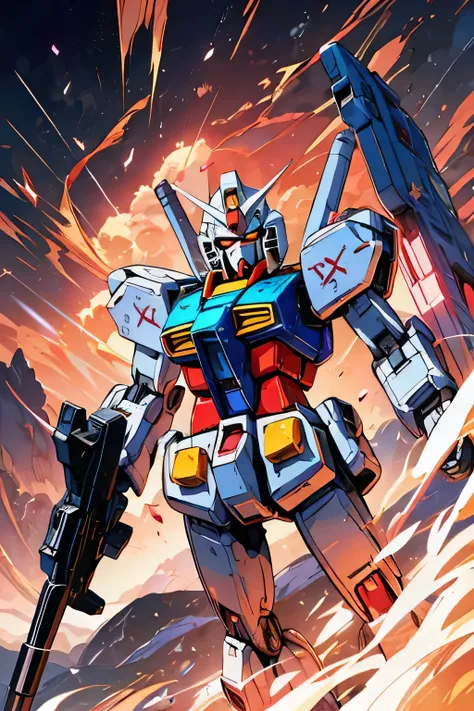 RX-78, Gundam, beam rifle, masterpiece, amazing, dynamic production, extremely detailed, extremely beautiful and fain design extremely beautiful and fain colors, high resolution, Cinematic style, illustration,sci-fi, HD, anime, 8k active, premium detailed,...