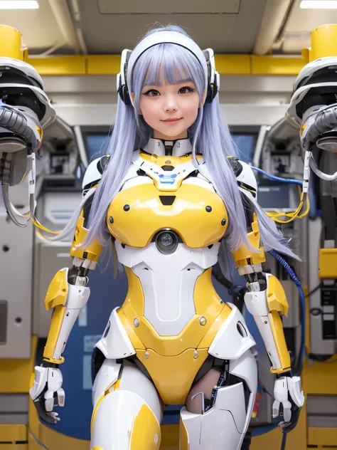 ( top quality, high definition , masterpiece:1.2), super detail, Realistic:1.37,(Perfect Anatomy), 1 girl, cowboy shot, A super cute  Japanese idol woman , Transform into a robot in the surgery operating room ,(Lots of cables:1.1),Lots of tubes, Monitor sc...