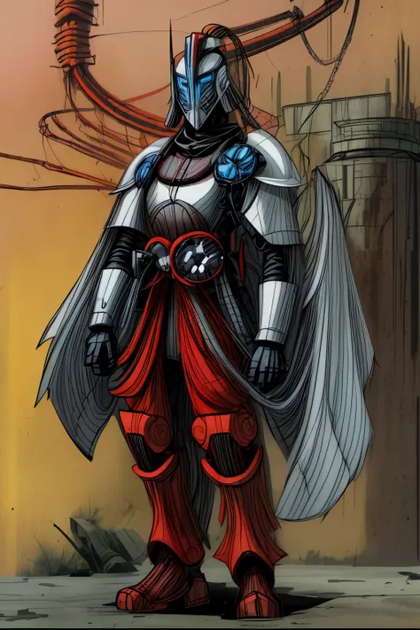 A retro Sci fi OC samurai full body with full face helmet with original helmet