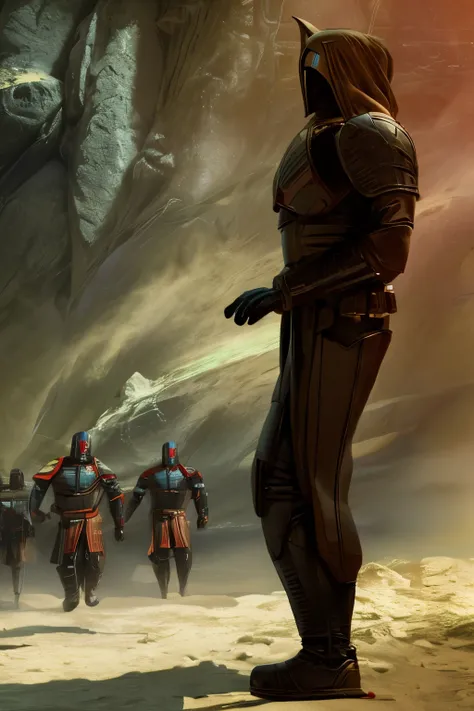 A retro Sci fi OC mandalorian full body with full face helmet with original helmet
