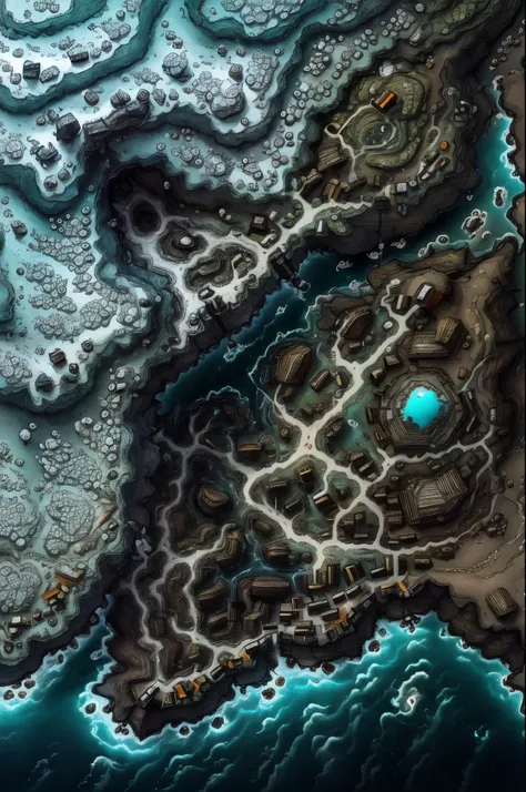 The planet has a single continent that stretches all the way around the equator, with a dried up acid ocean occupying both the North and South poles. Dark, Dismal, acid covered, dying, decaying, Grim dark