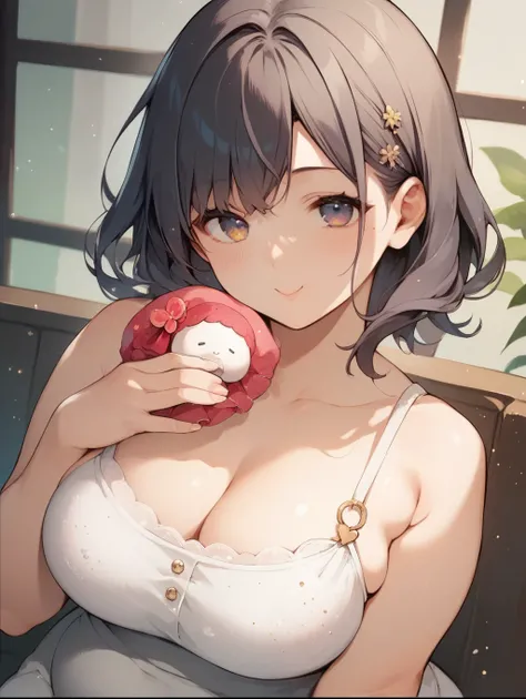 score_9, score_8_up, score_7_up, score_6_up, Source_Anime, nsfw，A beautiful middle-aged woman with doll-like cuteness，Middle-aged obesity，chubby round face，Shinkai Makoto style，glitter， Depth of Subject ，Heart Particles，
