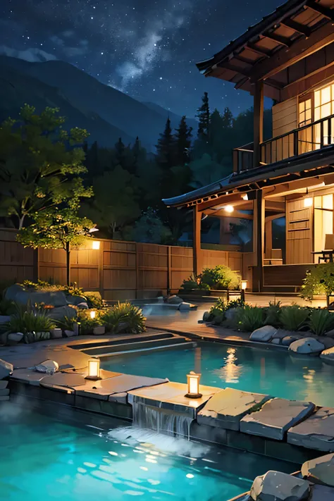 Marisa Kirisame's large group is a hot spring at night