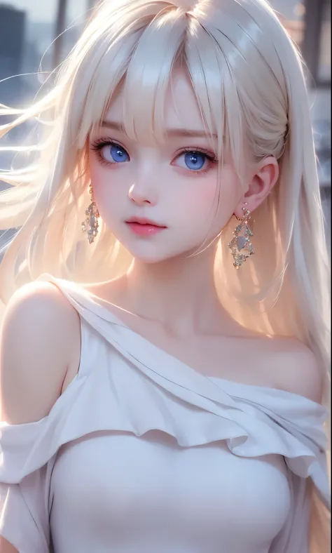 ((softwares: 1.4)), (( detailed faces with ofisu, cute face, detailed faces with ofisu, Professional Photos)), ((weapons)), (( off-shoulder top)), (( shiny platinum blonde silk hair, beautiful shiny bungs, big clear sky blue eyes, very beautiful bright eye...
