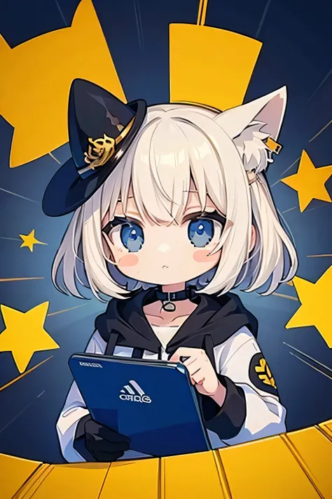 (sticker),#quality(8k,best quality, masterpiece),solo, #1girl(cute, kawaii,small ,smile,hair floating,hair color cosmic,pigtail hair,zombie skin,ghost skin ,skin color blue,pale skin,eye color cosmic,eyes shining,big eyes,damaged clothes,heavy metal costum...