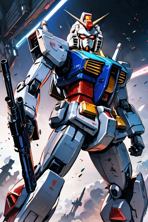 RX-78, Gundam, beam rifle, masterpiece, amazing, dynamic production, extremely detailed, extremely beautiful and fain design extremely beautiful and fain colors, high resolution, Cinematic style, illustration,sci-fi, HD, anime, 8k active, premium detailed,...