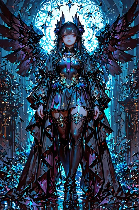 Fallen Slayer: Raven Wings、Eyes are hidden by wings、full body image、Standing picture、Magical Girl