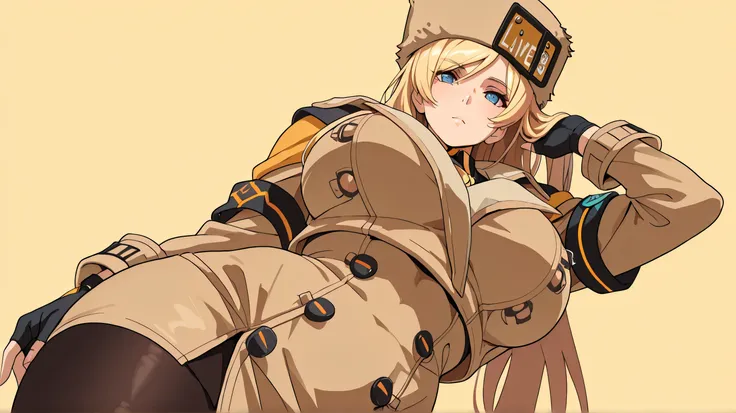 ,Anime Coloring, (anime screen capture)、 gold background、simple background、,front light、Dynamic Angles、looking at viewer、 having hair 、、、、solo,masterpiece, top quality,Gigantic breasts,,big thighs、front、masterpiece、Best Quality、strivemilrg, long hair, blon...
