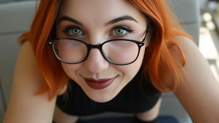 Incredibly realistic photo of a sexy wild girl with orange hair, beautiful eyes, pale skin, with an elegant and sophisticated touch , that matches their mysterious and strong personality . her appearance would be eye-catching , attracting curious and fasci...