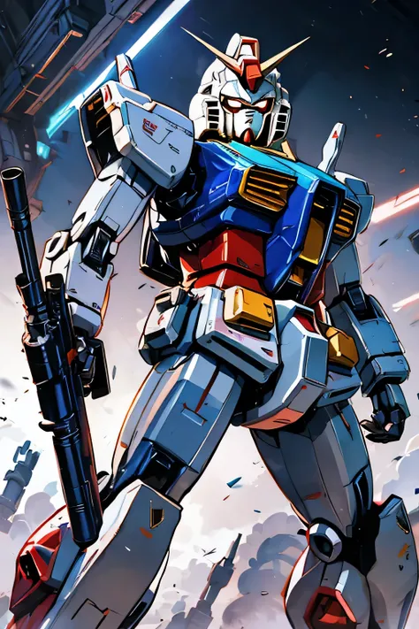 RX-78, Gundam, beam rifle, masterpiece, amazing, dynamic production, extremely detailed, extremely beautiful and fain design extremely beautiful and fain colors, high resolution, Cinematic style, illustration,sci-fi, HD, anime, 8k active, premium detailed,...