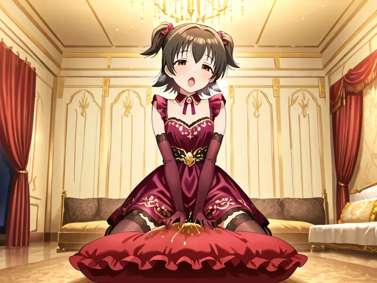 (score_9:0.9),score_8_up,score_7_up,negative_hand, realistic,Akagi_Miria_Cinderella, short hair, black hair, brown eyes, two side up, hair between eyes , lovely small breasts , alice dress, alice in wonderland dress, over elbow glove, satin, 1girl, solo, n...