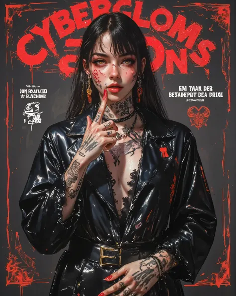 wicked, Dark and dangerous world of picture books!、((Dangerous World:1.2)) fashion photography、((Dressed in a piece by Cybercom des Garcons:1.2))、portrait,A girl, Photorealistic, Later ,genuine leather ,best quality , super fine ,mafia ,facial tattoo, ...
