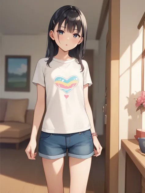 score_9, score_8_up, score_7_up, score_6_up, Source_Anime, nsfw，young , Tiny kindergarten girl、baby-like face、  big head、round face，Petite，skinny，Short Height，SHORT LEGS，long hair，dark haired,  p40l40l1v31r4，using just one hftransparentny sending kisses，St...