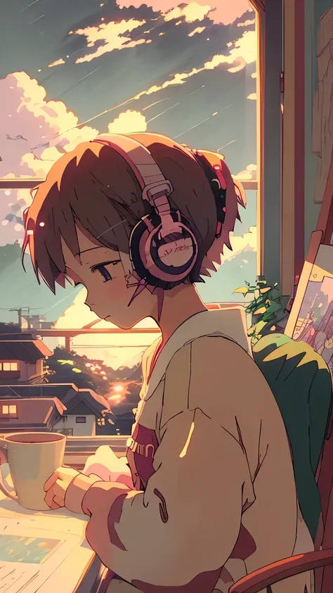 anime style, (dreamlikeart by Brandon Werfel), (soft focus), Cozy room setting, girl with headphones, [(Lofi Beat:1.3)|ambient music], (Anime Art), [(Cherry Blossoms|Bookshelf:0.5)], [Reflective surface:0.8], [(pastel colors:1.2)|Calm Colors], [(attention ...