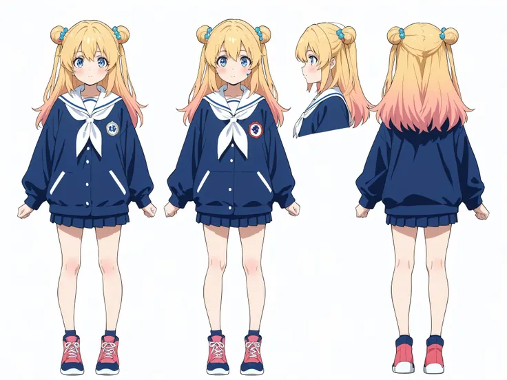 standing girl rubbing her body,top quality、Three-dimensional view,Character blueprints,Full Body,simple background,character sheet,Face-to-Face、True Side、 high contrast,highlight