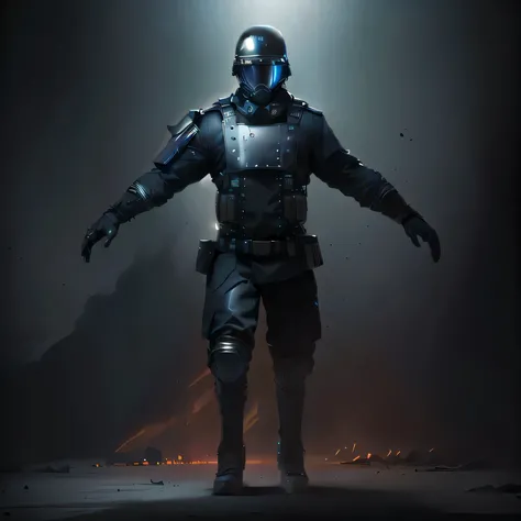 a close up of a person in a black uniform with a helmet, black armored uniform, unreal engine render, ww2 soldier, combat suit, black heavy armor, soldier outfit, full soldier clothing, imperial military, imperial military, in a dark mercenary outfit, in...