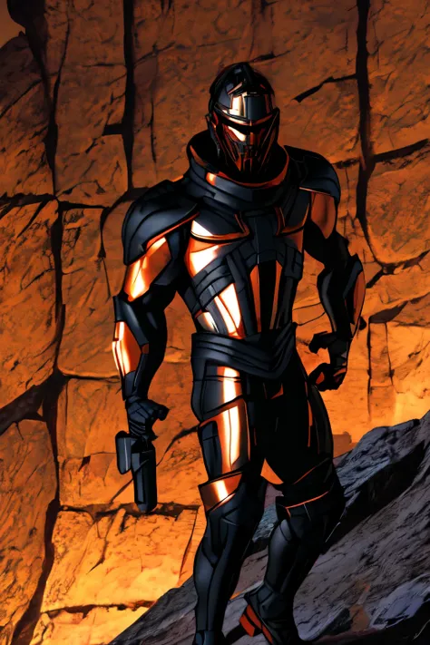 A retro Sci fi OC full body with full face helmet with original helmet:
Base Color : Matt graphite tone, with hexagonal patterns that change tone depending on the light (passive camouflage effect).
Details in dull copper at joints and edges: reconstruct...