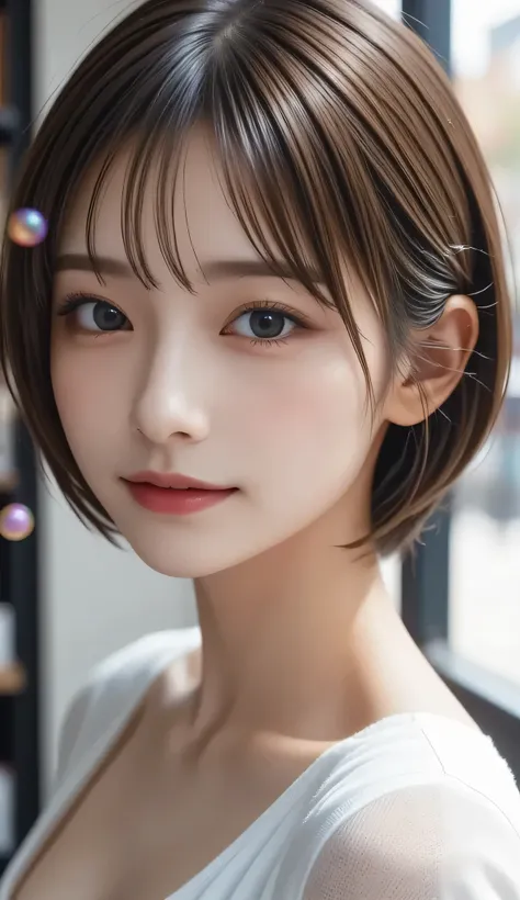 (masterpiece), ( top quality ), ( super detailed ),( disheveled hair),( illustrations), ( 1 girl), ( High fashion clothes with beautiful scenery in the background), in the library , fashion model, viewers, (interview), ( simple background), beautiful de...