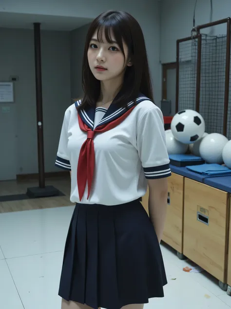 japanese cute idol, Japanese cute girl, kawaii, a beautiful young girl dressed up as a sailor, 1girl, solo, school uniform, serafuku, skirt, (The normal face of Japan),(The plain face of Japan ),(Curvy Body),(High school uniform、Wearing school uniform) ...