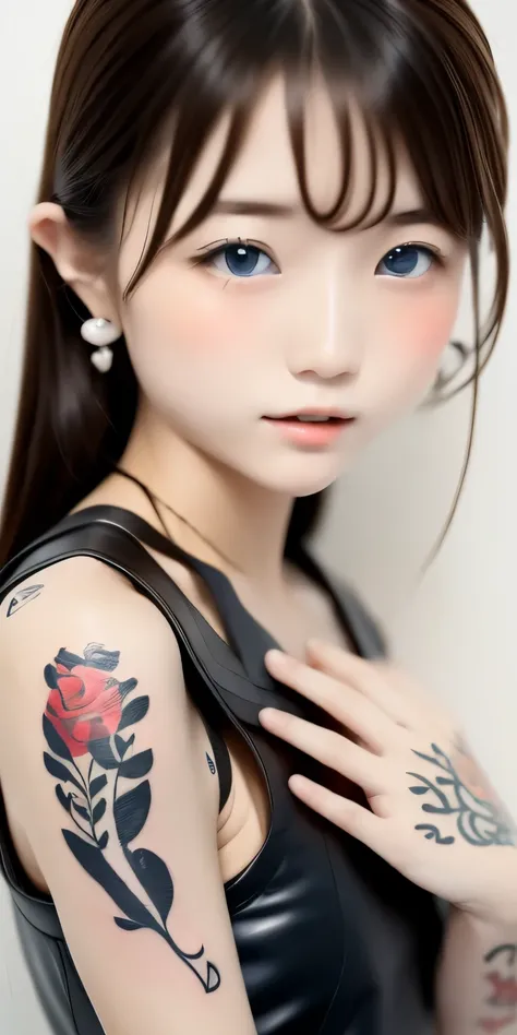(nsfw:1.3),earring、((Tattoo:1.3)),(Roses are not displayed on anything other than  Tattoo:1.0)、(nasty gothic punk 1.0),(tight and decadent leather fashion:1.2), ((Japanese female middle school student:1.4)), solos,top quality,super delicate illustration,Be...