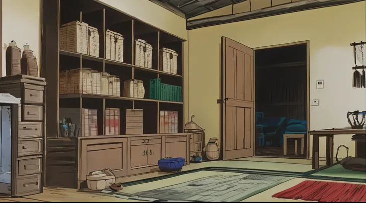 (Drawn in 80’s anime art style. 
Retro anime. Vintage Anime. Classical Anime. 

Location: Sango’s Family Hut (Warrior Residence)
	•	Purpose: The living quarters and planning space for Sango and her family.
	•	Design & Details: Traditional wooden hut with l...