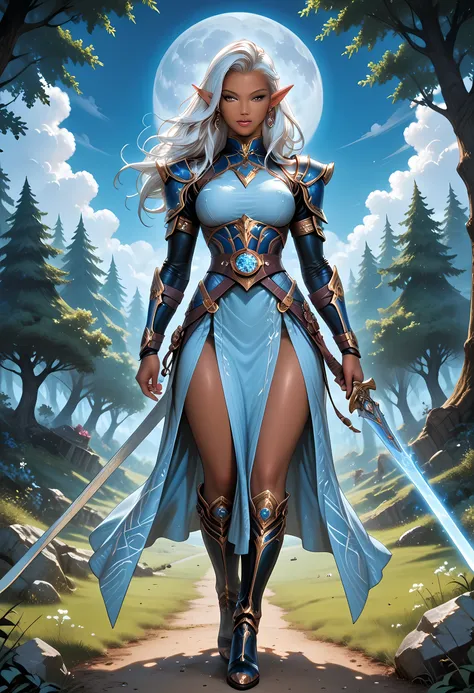 score_9, score_8_up, score_7_up, picture of a female drow elf ranger and her pet white tiger, warrior of nature, fighter of nature, a female beautiful epic drow wearing leather armor (masterpiece best quality, amazing quality), leather boots, black skin, t...