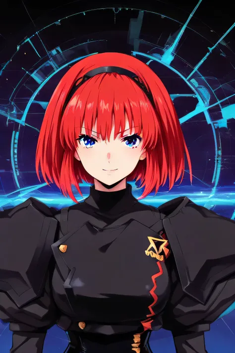 (score_9, score_8_up, score_7_up), source_anime, absurd_res, white, blue, black, 1girl, solo, super fine illustration, an extremely delicate and beautiful, best quality, masterpiece, 8K, Gaw Ha Leccee, Heavy Metal L-Gaim, long red hair, voluminous middle h...